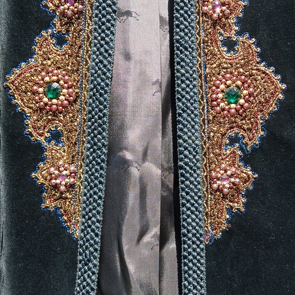 VTG Luxury Velvet Blazer Jacket Dark Forest Green Beaded Embroidered Exquisite M - Picture 5 of 15